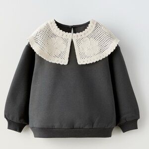 Kids Zara Dark Grey Black Shirt with Lace Collar